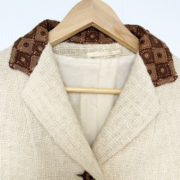 Donegal handwoven Tweed ivory and brown tailored coat in 100% pure wool Large - Picture 4 of 8